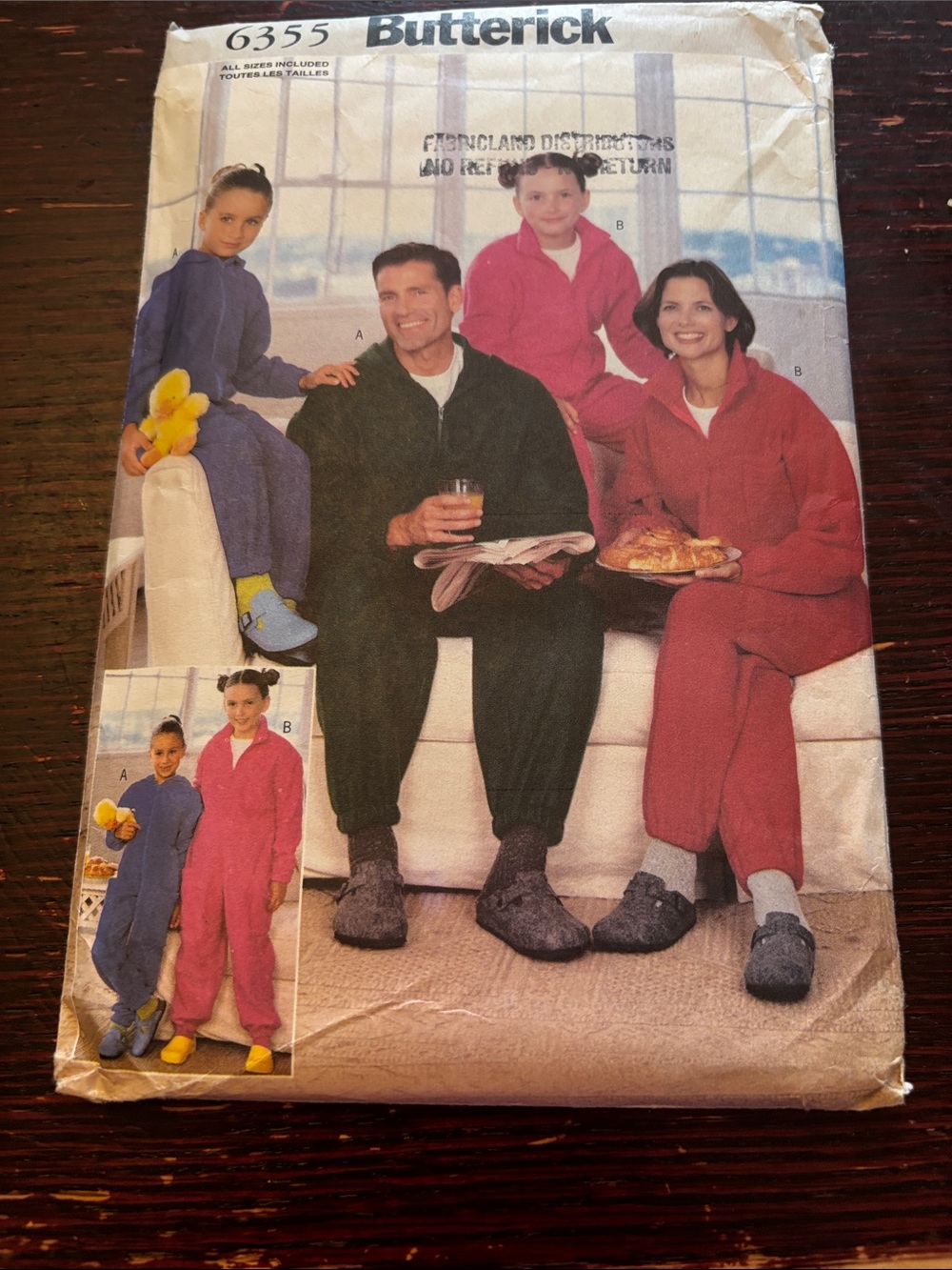 Butterick 6355 Family Cozy Zippered One-Piece Loungewear uncut